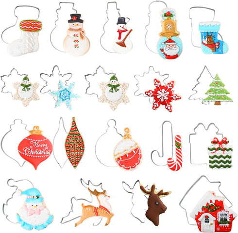 KALAIEN 18Pcs Christmas Cookie Cutters Set, Holiday Cookie Cutter Shapes: Reindeer, Snowflake, Christmas Tree,