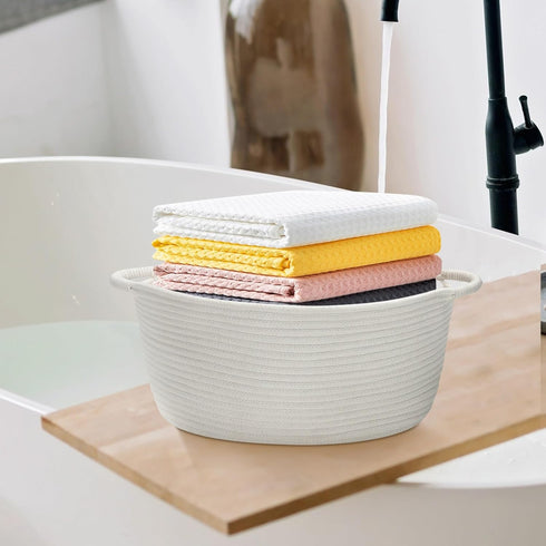 Medium Rope Basket with Handles, 17"L x 12.5"W x 8.5"H Storage Basket for Home Decor, Towel, Book & Magazine Storage (1