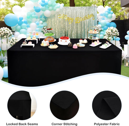 2 Pack 4ft (48x24 Inch), 3-Sided Wolkemer Open Back Fitted Tablecloth Rectangle Vendor Table Cloth Washable Black