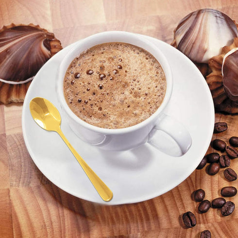 Set of 16 Gold 4 Inch Demitasse Espresso Spoons and 4.8 Inch Stainless Steel Forks for Dessert