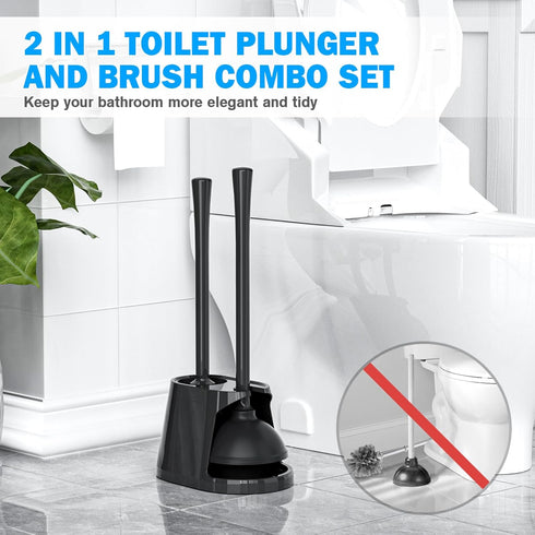Toilet Plunger and Brush Set, Silicone Bowl Brush and Heavy Duty Toilet Plunger with Ventilated Holder