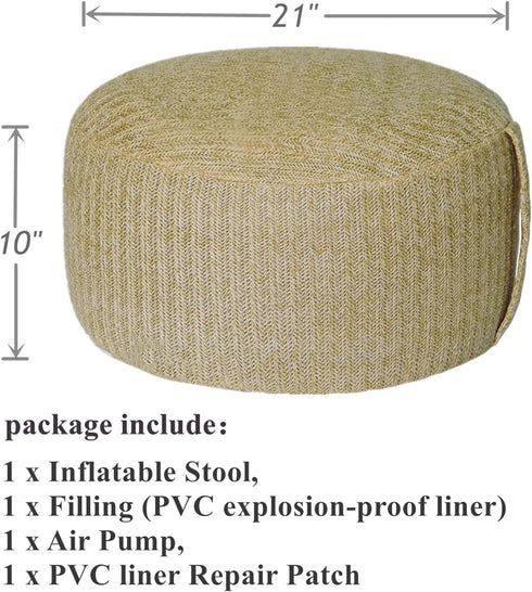 weruisi D21x H10 Woven Inflatable Ottoman with Air Pump Outdoor Indoor Pouf Patio Footrest Stool with Portable Handle