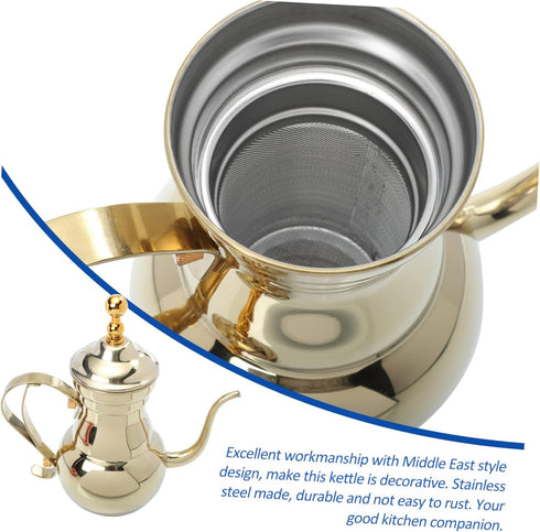 SHOWERORO Arabic Coffee Pot, Whistling Teakettle for Stovetop, Stainless Steel Hand Brewing Tea Pot