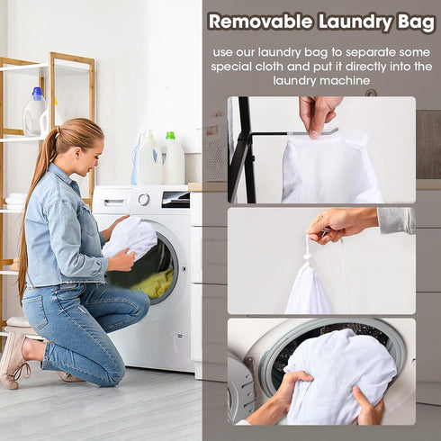 Laundry Hamper with Lid,Rolling Laundry Basket with Wheels,Metal Frame Sorter with Top Shelf and Removable Launddry