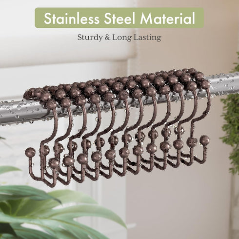 Amazer Shower Curtain Rings, Stainless Steel Hooks, 12 Pcs Double Glide Rings for Bathroom Shower Curtain Rods, Bronze