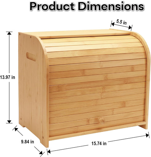 Countertop, 3 Counter, Bread Box for Kitchen Double Layer Bamboo Bread Storage Container for Homemade Bread, Roll Top