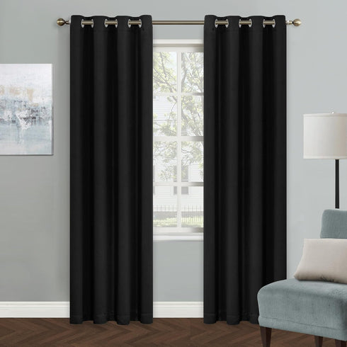 MYSKY HOME Black Curtains: 80 Inch Long Black Out Curtains for Bedroom, Grommet Window Curtains, Thermal Insulated