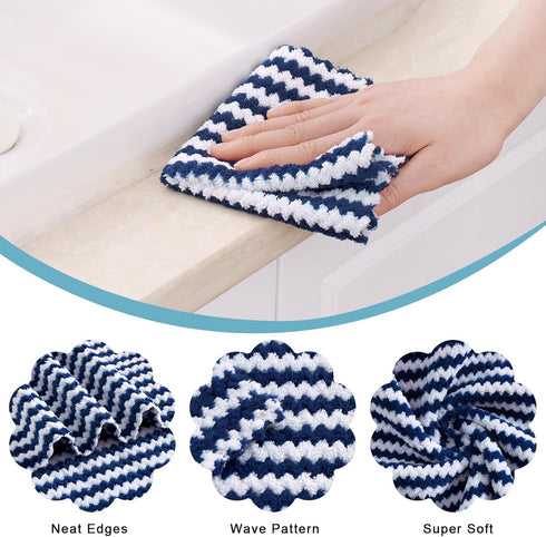 Homaxy 24 Pack Kitchen Dish Cloths, Ultra Soft and Absorbent Dish Towels, Reusable Fast Drying Microfiber Cleaning Cloth, Coral Velvet Wave Design Non-Linting, 10 x 10 inches, Navy Blue by Homaxy