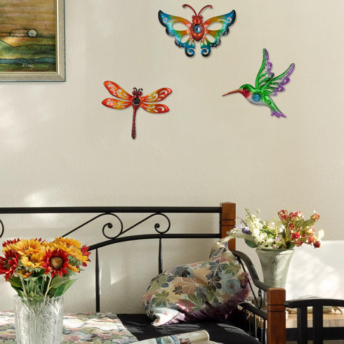 Yonivexis Hummingbird Butterfly Dragonfly Metal Wall Decor Outdoor Metal Wall Art Fence Decor Hanging Decorations for Garden Living Room Bedroom, Style 3