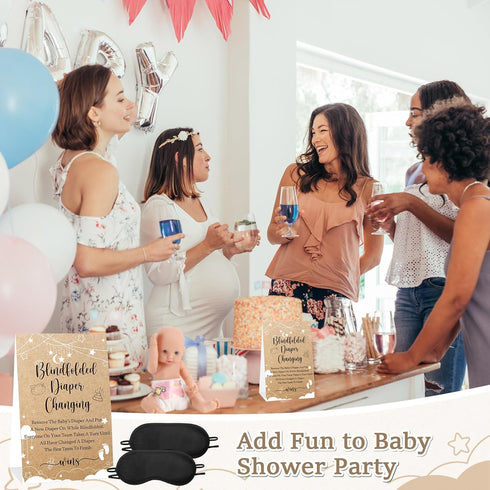 Lineshading 9 Pcs Baby Shower Diaper Changing Game Supplies including Baby Dolls Blindfold diapers wooden sign Changing
