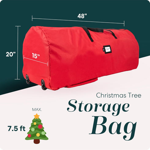 Rolling Tree Storage Bag - Storage for 7.5-Foot Artificial Christmas Holiday Tree. Zippered Bag, Carry Handles and Wheels for Easy Transport. Protects Against Dust, Insects, and Moisture. (RED) by Handy Laundry