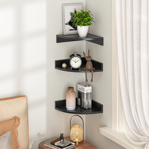 3 Pack) Fun Memories Corner Shelf Wall Mount, Wood Floating Corner Shelves, Corner Wall Shelf for Bedroom, Bathroom