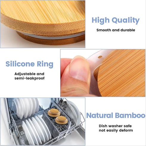 nlkacsy 12pack 4.9 oz Bamboo Jar Lid Compatible La Fermiere yogurt, Lid with Silicone Sealing Rings for Mouth Jars