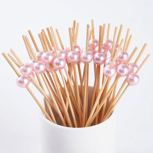PuTwo Toothpicks for Cocktail Appetizers, Fruits, Dessert, 100 Count, Pink Pearls