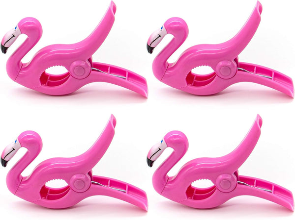 AUEAR Lovely Towel Clips, Chair Holders for Beach or Home, Portable Secure Accessories, Pink Flamingo, 4-Pack