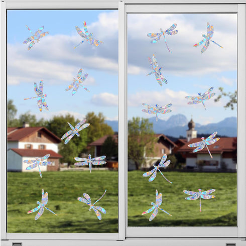 30 Pieces Dragonfly Anti-Collision Window Clings, Glass Reminder Prism Decals to Avoid Bird Strikes