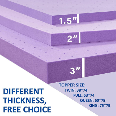 SINWEEK 1.5 Inch Gel Memory Foam Mattress Topper, Ventilated Soft Bed Topper, Twin Size, CertiPUR-US Certified, Purple