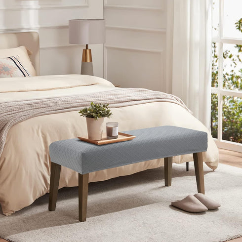 YISUN Stretch Washable Jacquard Dining Bench Covers, Removable Rectangle Seat Protector for Dining Rooms, Light Grey