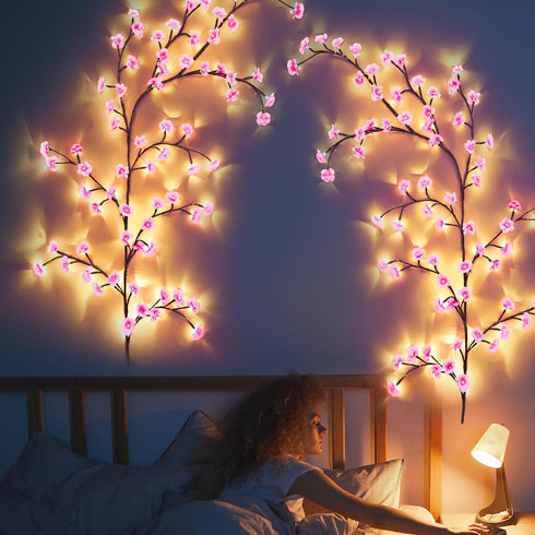Glooglitter 2 Sets 3.94 48 Cherry LED Tree Branch Lights for Wall FT LED Cherry Blossom Willow Vine Twig Flower String