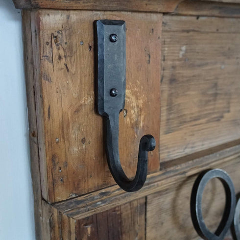 Kings County Tools Hand-Forged Iron Wall Hook - Large Size 6-1/2”, Rustic Look, Elegant Tapered Curl