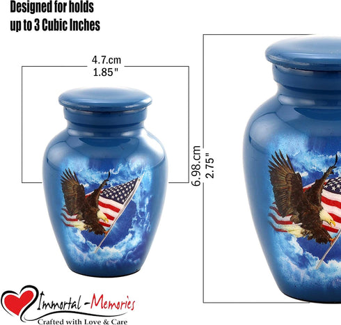 American Glory Keepsake Urn - Mini Urn for Ashes with American Flag and Eagle Design, Includes Premium Case & Velvet Bag