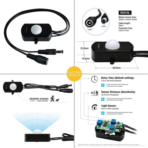 Sensky Motion Sensor LED Under Cabinet Lighting Kit, Extendable Under Counter Light with Power Adapter
