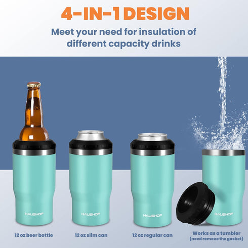 4 1 12 oz HAUSHOF in Insulated Stainless Steel Can Insulator, Fits Standard & Slim Cans|Beer Bottles, Perfect