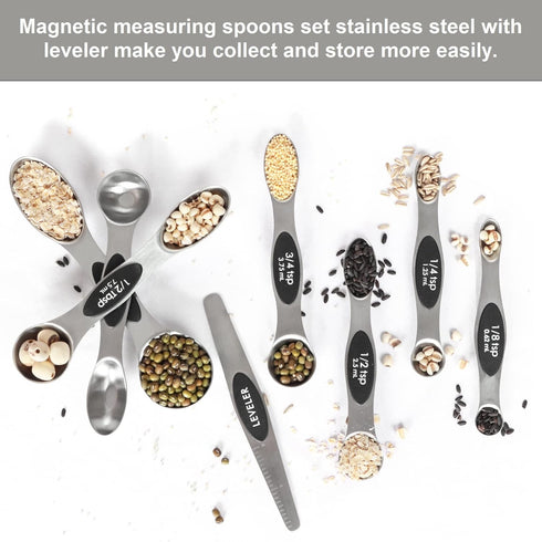 Magnetic Measuring Spoons Set, Stainless Steel with Leveler, Stackable Tablespoon Measure Spoon for Baking, Kitchen