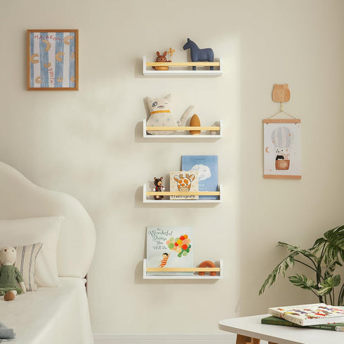 SANOA & CO. 16.5" 4-Pack (16.5 Inches) Nursery Book Shelves for Wall Nursery Wall Decor, Floating Bookshelf for Kids