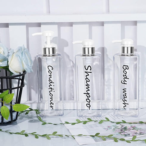 21oz Shampoo Dispenser - Refillable Clear Shampoo and Conditioner Bottles Set of 3 for Shower Soap