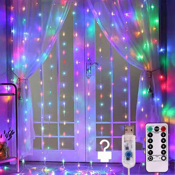 Curtain Lights String Lights Bedroom - 300 LED 9.8x9.8Ft Twinkle String Light Decorations for Indoor Outdoor Decor