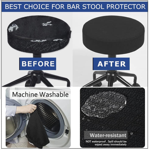 Dia.12-14" S-Black-1 Count BUYUE Bar Stool Covers, Luxury Fabric Round Crease-Resistant Stretchy Washable Jacquard