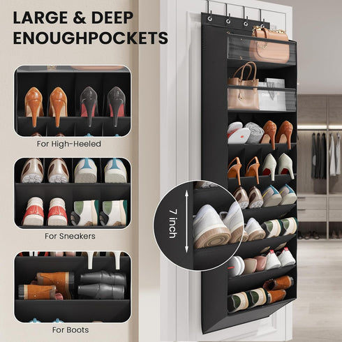 16-20 Closet Mefirt Pairs Over the Door Shoe Organizer, Clear Pockets Shoe Rack for Door, Hanging Shoe Rack for Boots