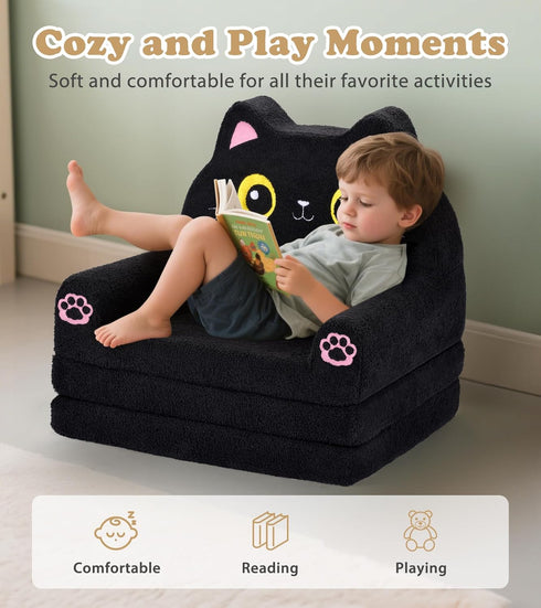 Foryoomi 2-in-1 Kids Couch, Soft Toddler Couch Fold Out with Blanket, Chair Comfy, Foldable Convertible Plush Sofa