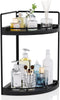 Corner Bathroom Counter Organizer, 2 Tier Wood Vanity Storage, Waterproof Skincare Shelf