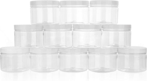 Healthy Packers 8 oz Slime Containers (12 Pack) - Clear Plastic Food Storage Jars with Water-tight Lids and Labels
