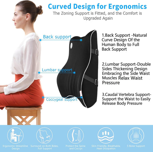 3D Lumbar Support Pillow,Memory Foam Back Support for Office Chair,Computer Chair,Car Seat,Recliner and Couch
