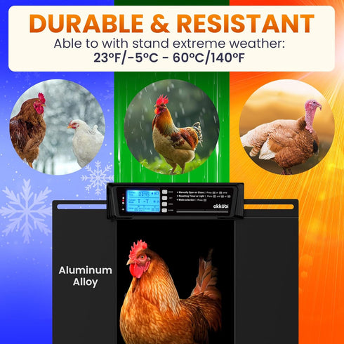 Anti-Pinch 11.3" 8.7" 5-Year Extra Large Automatic Chicken Coop Door Solar Powered with Remote - LCD Display, Light