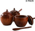 DEAYOU 3 Pack Wood Salt Box Spice Jar, Natural Wooden Salt Cellar with Lid and Spoon for Kitchen, Japanese Style