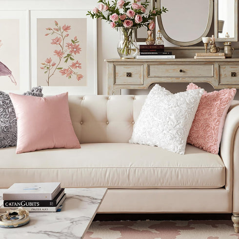 MIULEE 3D Decorative Romantic Valentines Stereo Chiffon Rose Flower Throw Pillow Cover, 16x16 Inch Peach Pink