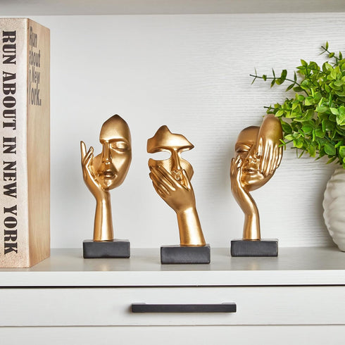 maozyiltle Set 3,Golden (gold-3Pcs) Gold Decor Thinker Statues of Abstract Face Resin Sculptures,Home Decor