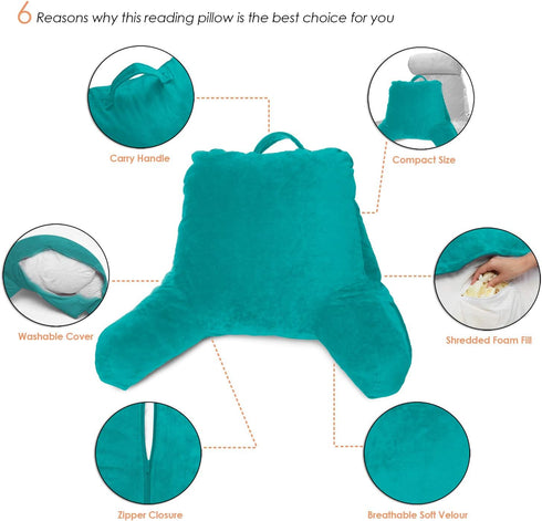 Clara Clark Reading Pillow with Shredded Memory Foam for Sitting Up in Bed and Couch, Back and Arms Adjustable Support