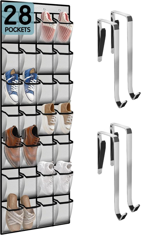 Kotkn 28 Compartment Over the Door Shoe Organizer, Breathable Mesh Large Shoe Rack