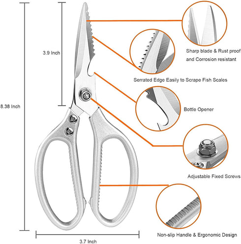 LONJYI Multi Function Kitchen Scissors, Heavy Duty Stainless Steel Shears with Ultra Sharp Blades for Chicken, Meat,