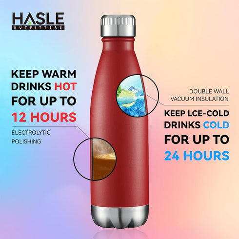 HASLE OUTFITTERS 17oz Stainless Steel Water Bottles - Bulk Vacuum Insulated, Double Walled, Red, 4 Packs
