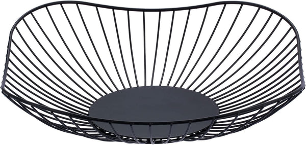 Short Curved-Edge Modern Serving Bowls - Black Metal Iron Wire Dish for Fruits and Vegetables