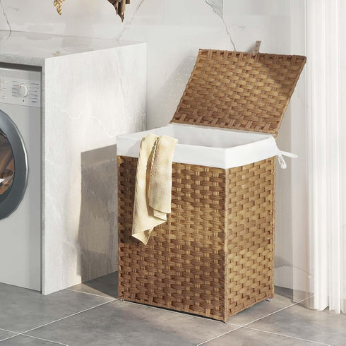 GREENSTELL Laundry Hamper - 90L Clothes Hamper with Lid, 2 Removable Liner Bags & 2 Mesh Laundry Bags, Handwoven