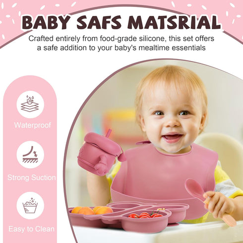 Set, Silicone Baby Feeding Baby Led Weaning Supplies, Silicone Suction Butterfly Plate, Bowl, Spoons, Fork
