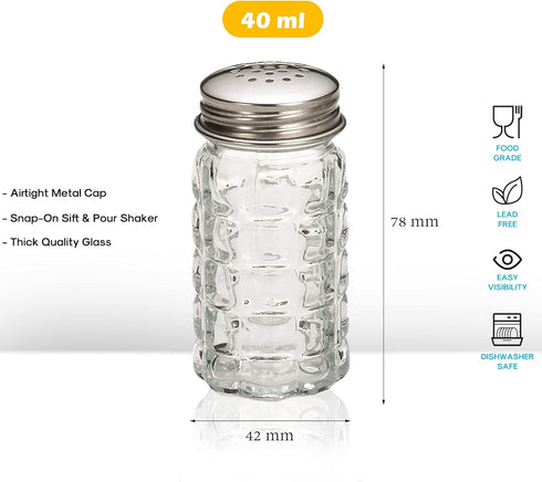 Retro Style Salt and Pepper Shakers with Stainless Tops, 2