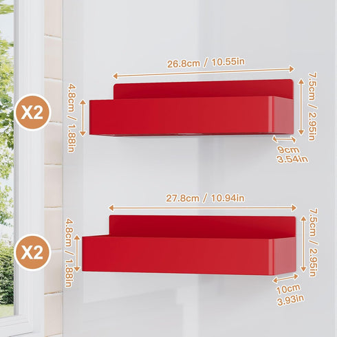 Magnetic Spice Rack for Refrigerator, Kitchen Organizer and Storage Shelf, Red, 4 Pack